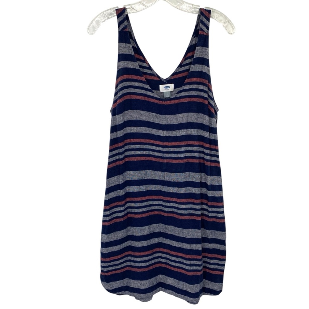 Old Navy Linen Blend Striped Blue Sleeveless Shift Dress